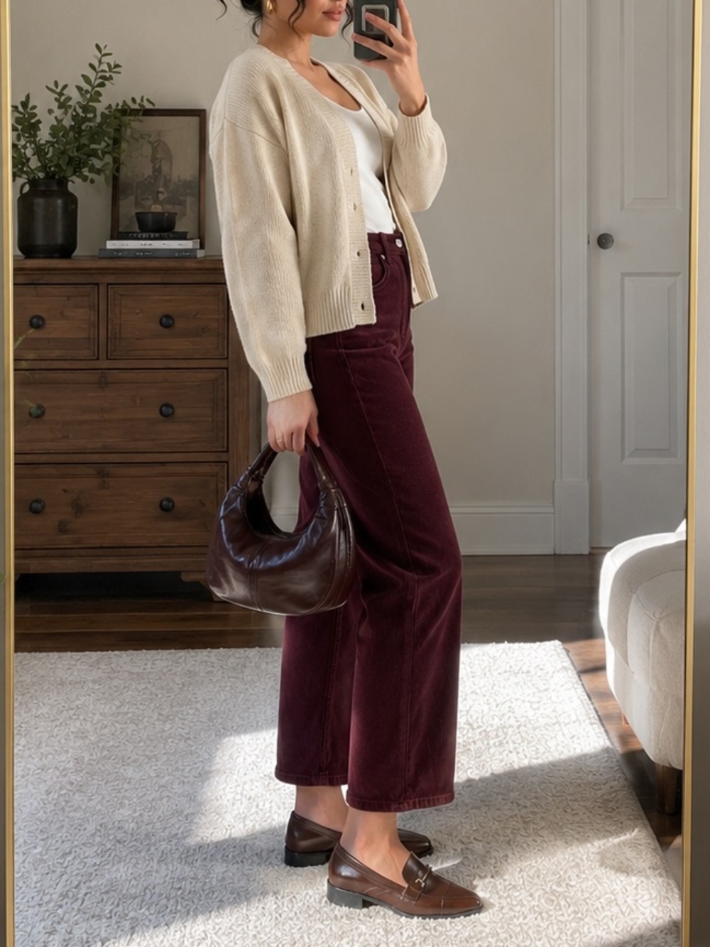 TNA High-Rise Wide-Leg Corduroy Pants in Deep Burgundy